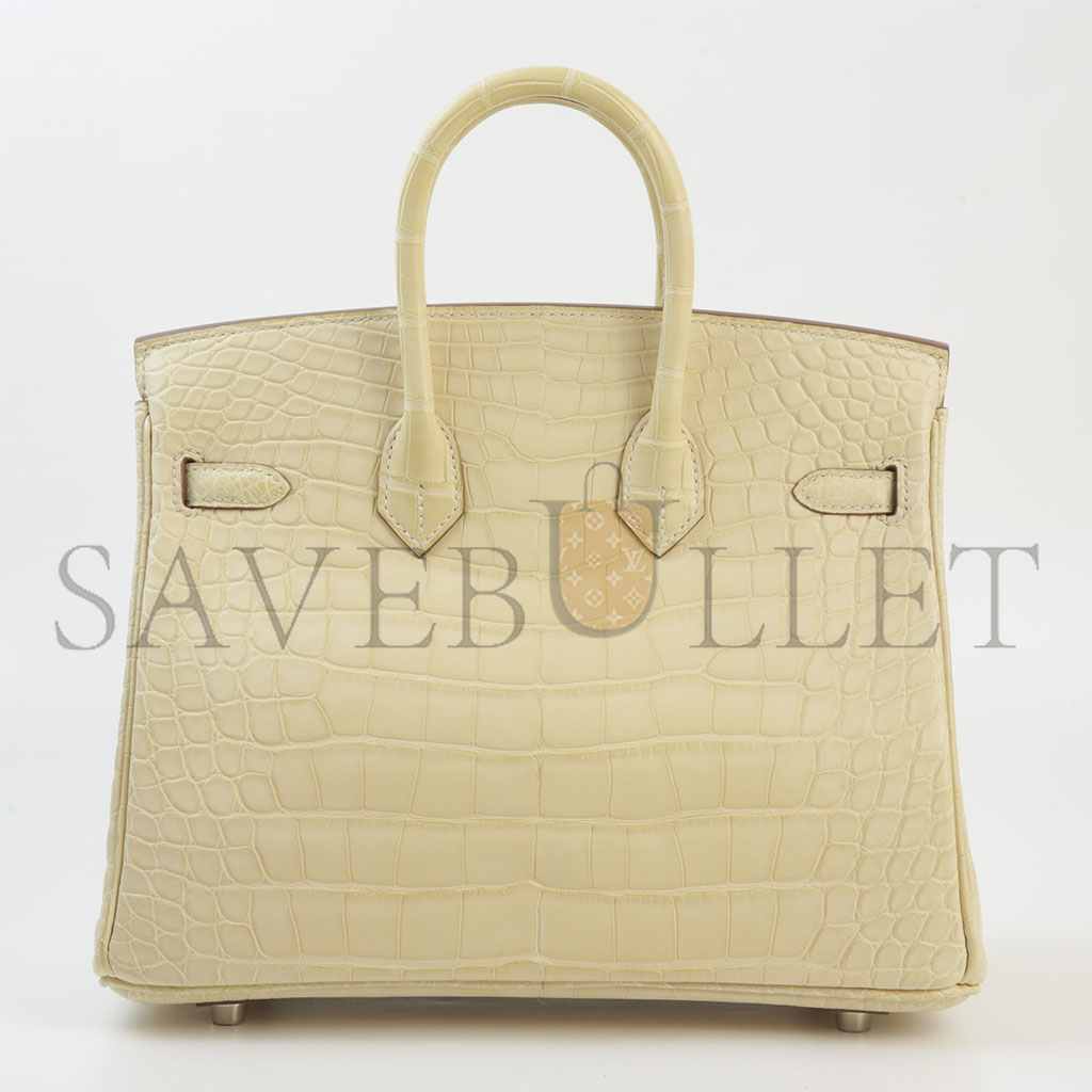 HERMÈS MASTER BIRKIN 20 CROCODILE LEATHER VANILLA SILVER BUCKLE H041350CK03 (20*15.5*11cm)